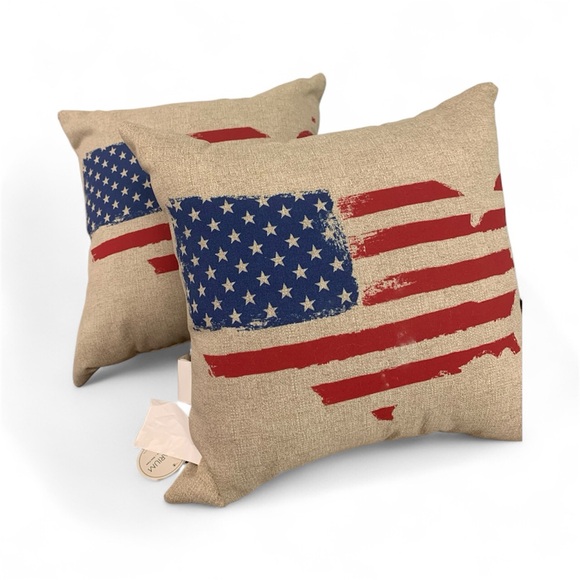 Other - NWT Solarium Patriotic American Flag Throw Pillows Set of 212x12 Americana Decor